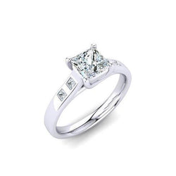 Real Princess Cut Diamond Engagement Ring 1.82 Ct White Gold 14K