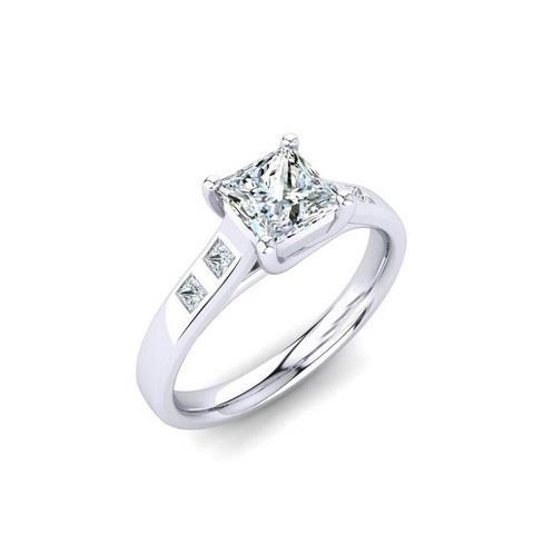 Real Princess Cut Diamond Engagement Ring 1.82 Ct White Gold 14K