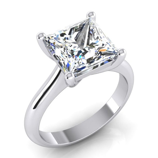 Real Princess Cut Solitaire Engagement Ring 2.50 Carats