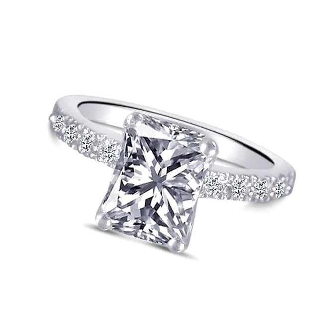 Real Radiant Diamond 2 Carats Engagement Ring With Accents White Gold 14K