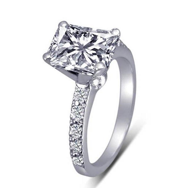 Real Radiant Diamond 2 Carats Engagement Ring With Accents White Gold 14K