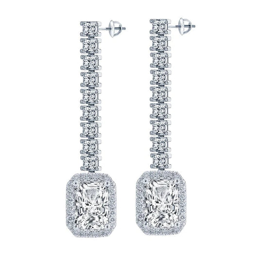 Real Radiant Diamond Dangle Earrings 1.25" Long 8.20 Carats