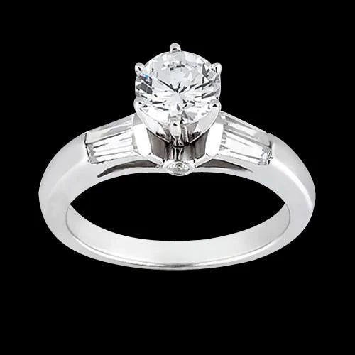 Real Round And Baguette Diamonds 3 Stone Ring 1.25 Ct White Gold New