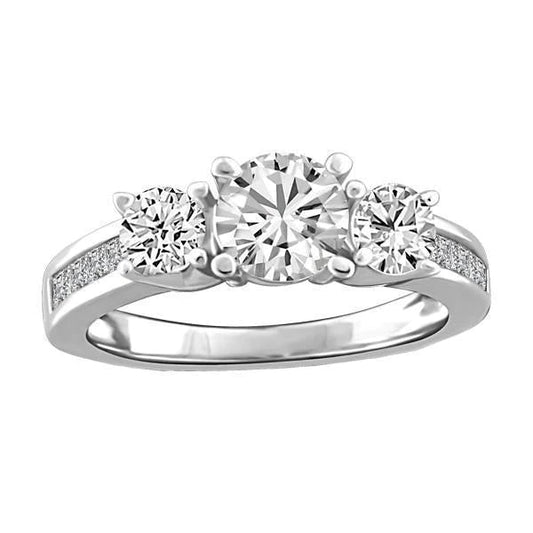 Real Round Cut Diamond 3 Stone 3.50 Carats Engagement Ring 14K White Gold