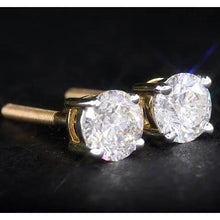 Round Diamond 1.80 Carats Stud Earrings Basket Setting Yellow Gold 14K