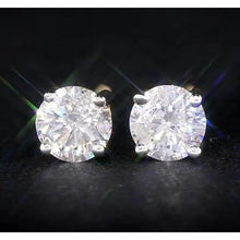 Round Natural Earth Mined Diamond 1.80 Carats Stud Earrings Basket Setting Yellow Gold 14K
