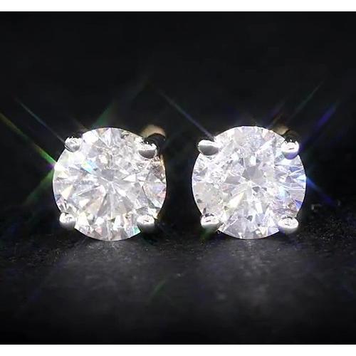 Real Round Diamond 1.80 Carats Stud Earrings Basket Setting Yellow Gold 14K