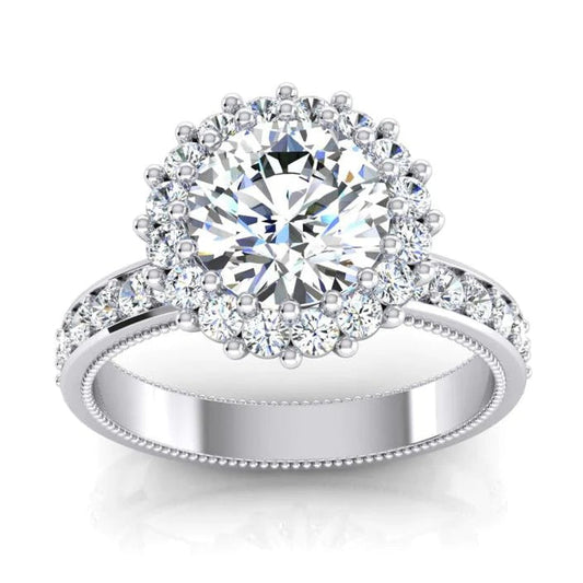 Real Round Diamond Halo Ring 5 Carats White Gold