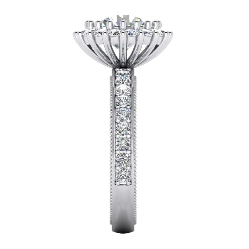 Real Round Diamond Halo Ring 5 Carats White Gold