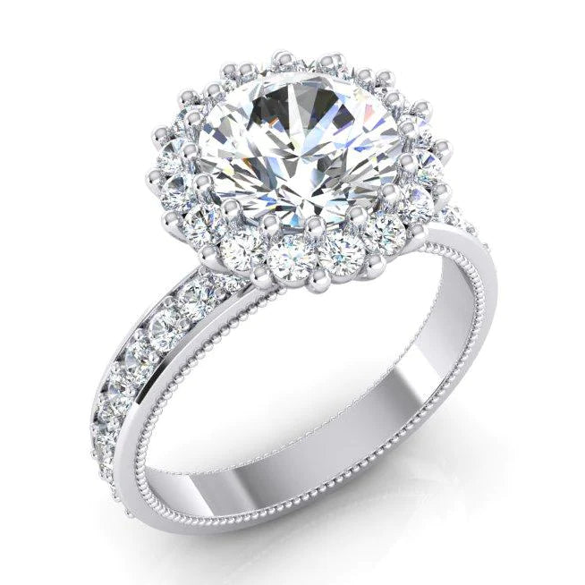 Real Round Diamond Halo Ring 5 Carats White Gold