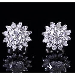 Round Natural Earth Mined Diamond Halo Stud Earring White Gold 14K 1.75 Carats