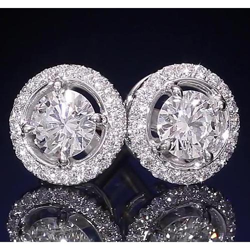 Round Diamond Halo Style Stud Earring 2.50 Carats