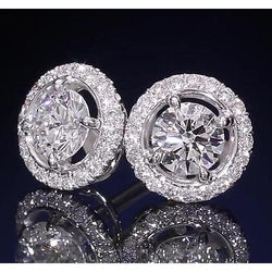 Real Round Diamond Halo Style Stud Earring 2.50 Carats