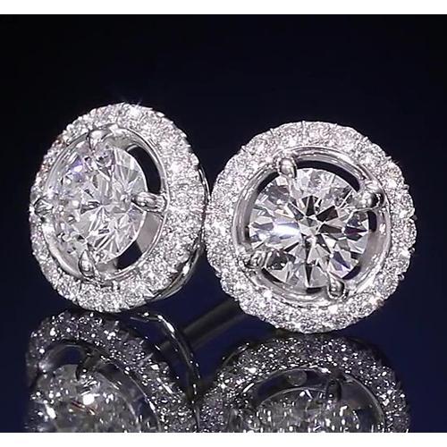 Round Natural Earth Mined Diamond Halo Style Stud Earring 2.50 Carats