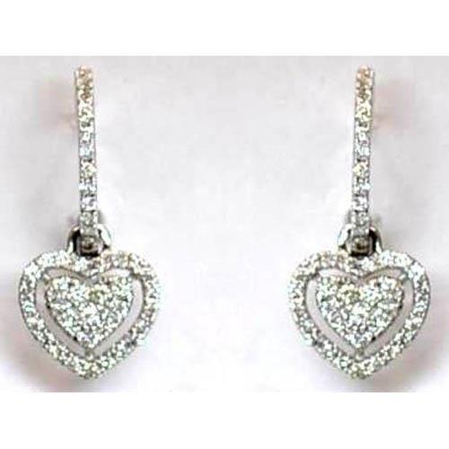 Real Round Diamond Ladies Drop Earring White Gold 14K 3 Carats