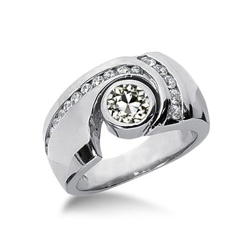 Real Round Diamond Old Mine Cut Fancy Ring Bezel Set Wide Band 2.25 Carats