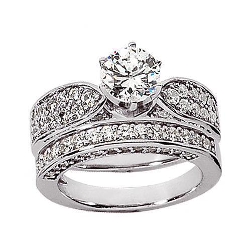 Real Round Diamond Ring Engagement Band Set 3.15 Carats White Gold 14K