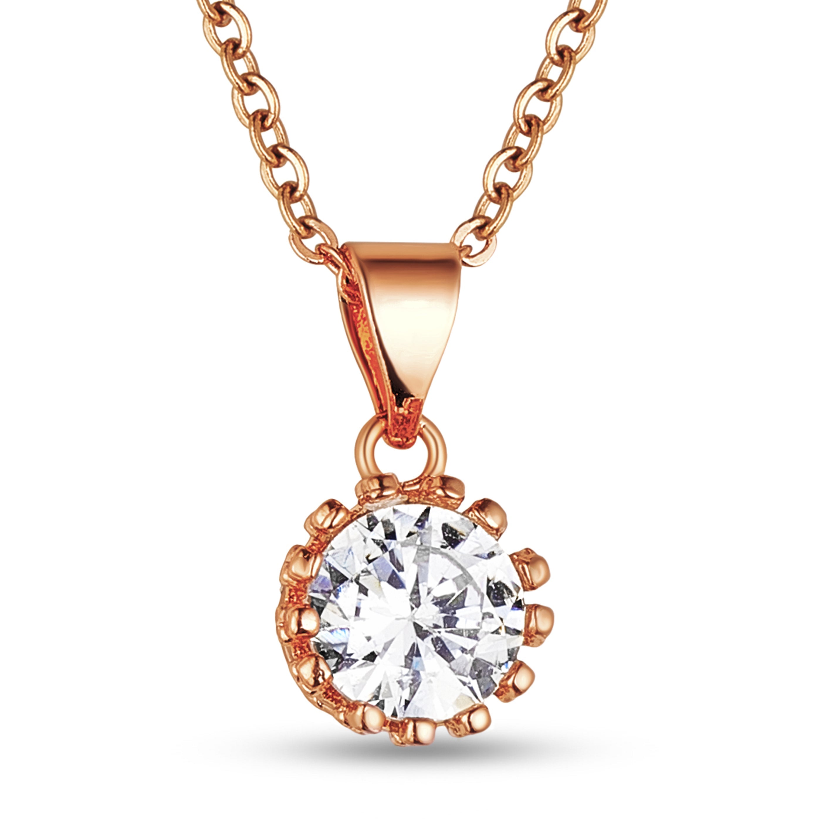 Real Round Diamond Solitaire Pendant 1 Carat Rose Gold