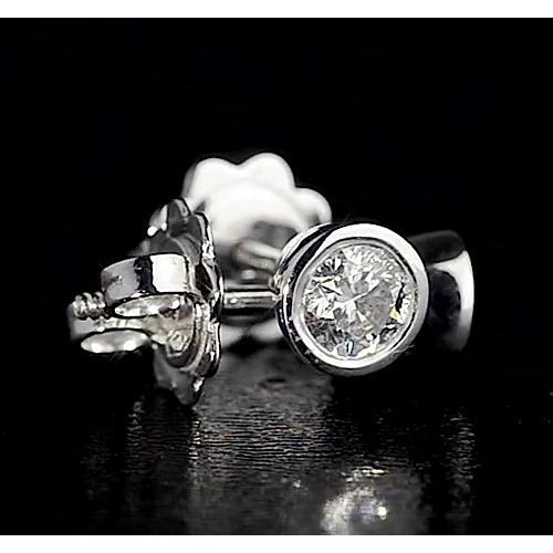 Round Diamond Stud Earring 1.50 Carats Bezel Set White Gold 14K F Vs1