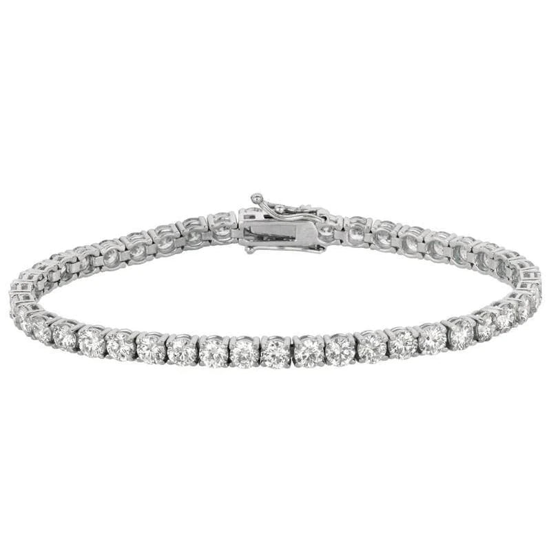 Real Round Diamond Tennis Bracelet 9 Carat Ladies White Gold Jewelry