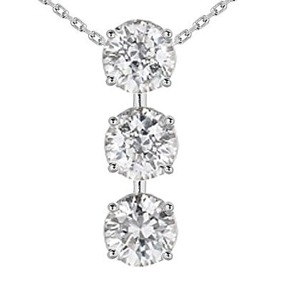 Real Round Diamond Three Stone Journey Pendant With Chain 6 Carats