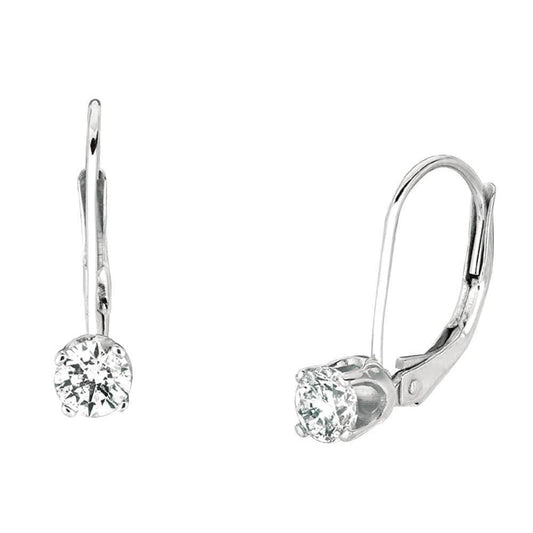Real Round Diamonds 0.50 Carats Leverback Earring Pair White Gold Earrings