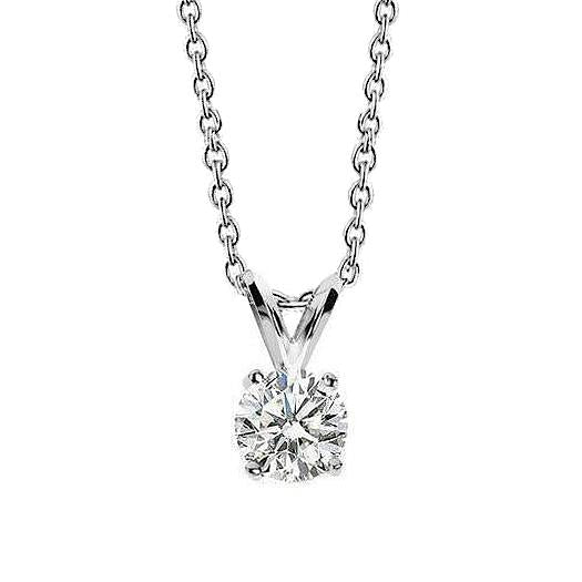 Real Round Solitaire Diamond Pendant Necklace 0.75 Carat Prong Set WG 14K