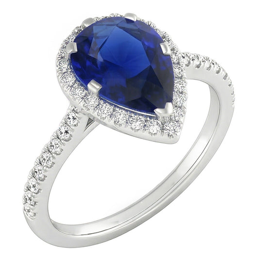 Real Royal Blue Sapphire Gemstone Ring – 14 Karat White Gold 2 ct