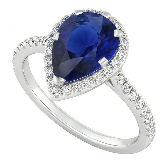 Real Royal Blue Sapphire Gemstone Ring – 14 Karat White Gold 2 ct