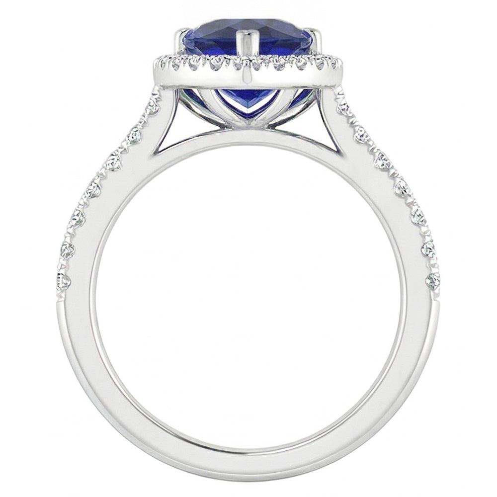 Real Royal Blue Sapphire Gemstone Ring – 14 Karat White Gold 2 ct