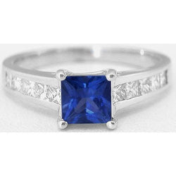 Real Sapphire Ring Princess Cut Diamond