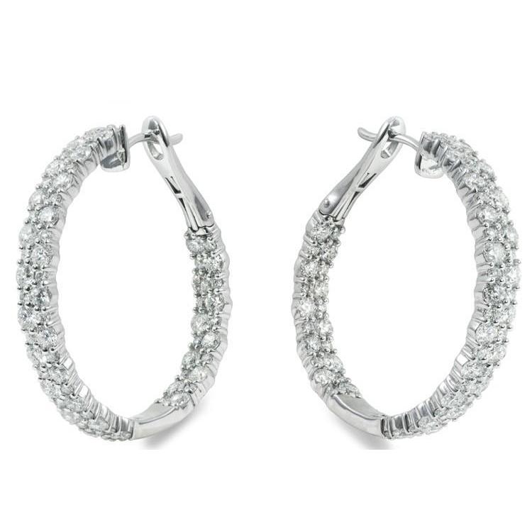 Real Small Round Cut 6.40 Carats Diamonds Lady Hoop Earrings White Gold