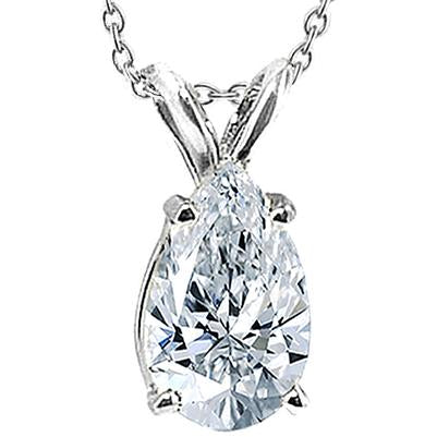 Real Solitaire Diamond Pear Pendant Necklace 2.5 Ct. White Gold 14K