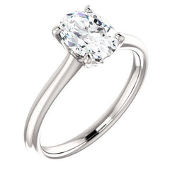 Real Solitaire Engagement Ring 3 Carats Oval 4 Prong Setting White Gold 14K