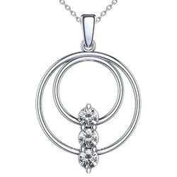 Real Three Stone Diamond Pendant Necklace 1.50 Carats 14K Gold White