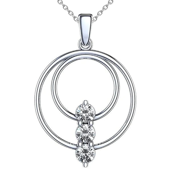 Real Three Stone Diamond Pendant Necklace 1.50 Carats 14K Gold White