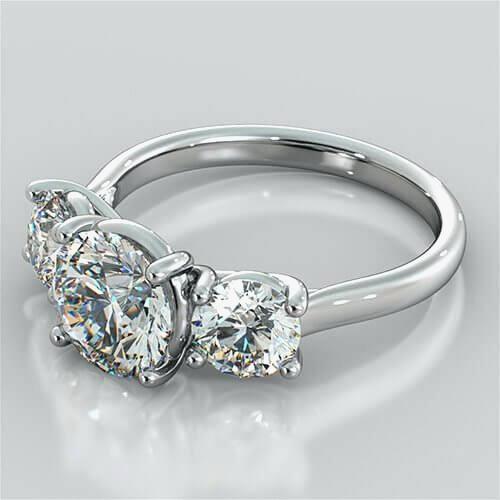 Real Three Stone Round Cut 2.50 Carats Diamonds Wedding Ring Gold 14K