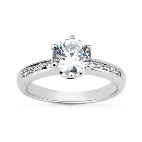 Real White Gold 2 Carat Round Brilliant Diamond Solitaire With Accents Ring