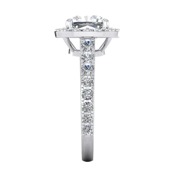 Real White Gold Cushion Halo Diamond Ring 3.65 Carats Cathedral Setting