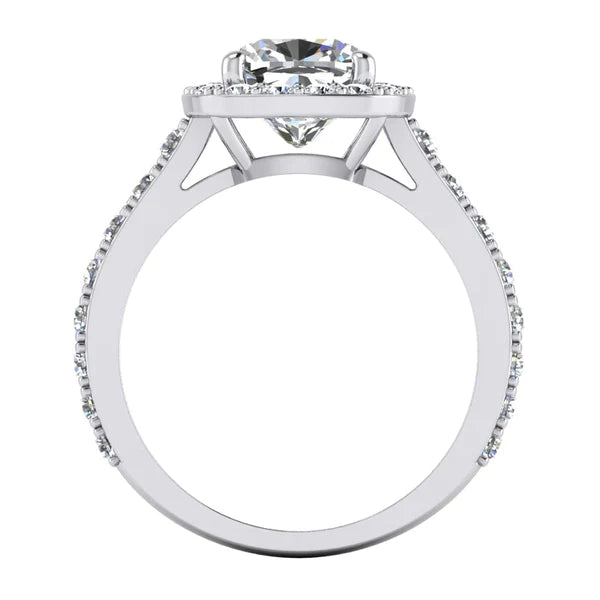 Real White Gold Cushion Halo Diamond Ring 3.65 Carats Cathedral Setting