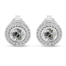 Real Women's Diamond Halo Stud Earrings Bezel Set Old Miner 6 Carats