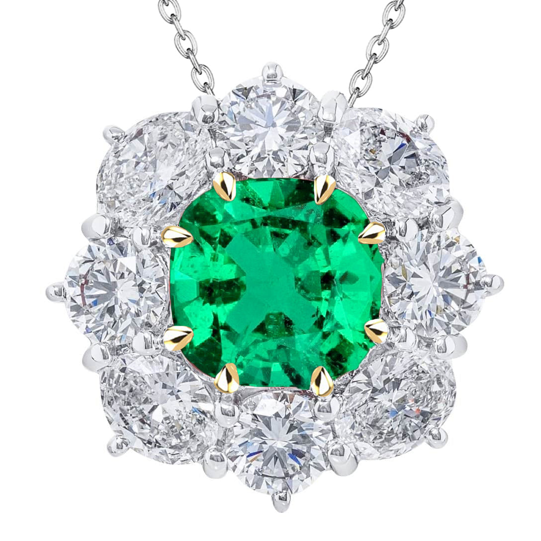Gemstone Pendant 14 Karat Two Tone Gold with Colombian Emerald – main view