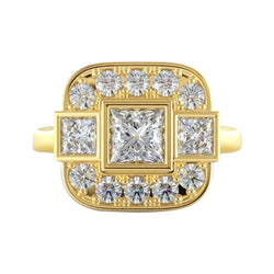 Princess And Round Natural Earth Mined Diamond Wedding 2.15 Carats Ring Yellow Gold 14K