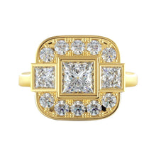 Real Princess And Round Natural Earth Mined Diamond Wedding 2.15 Carats Ring Yellow Gold 14K