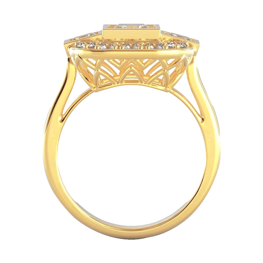 Real Princess And Round Natural Earth Mined Diamond Wedding 2.15 Carats Ring Yellow Gold 14K