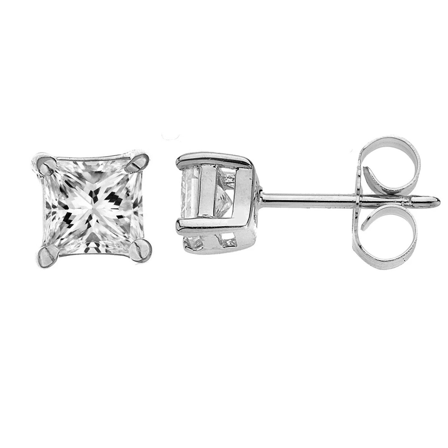 Real Princess Cut Natural Earth Mined Diamond Stud Earring 4 Prong Set 3 Carat White Gold 14K