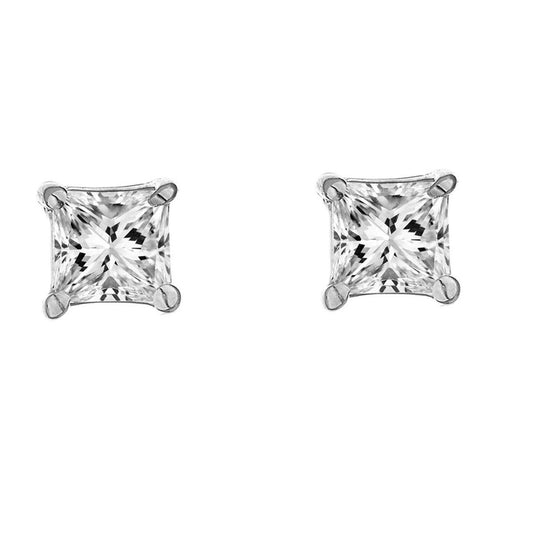Real Princess Cut Natural Earth Mined Diamond Stud Earring 4 Prong Set 3 Carat White Gold 14K