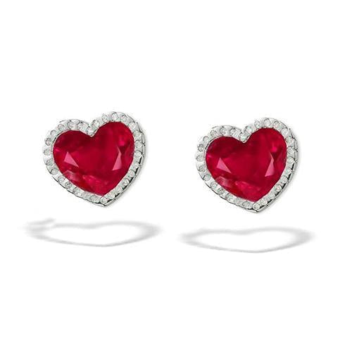 Red Heart Cut Sapphire Diamond Stud Earring White Gold 4.56 Ct.