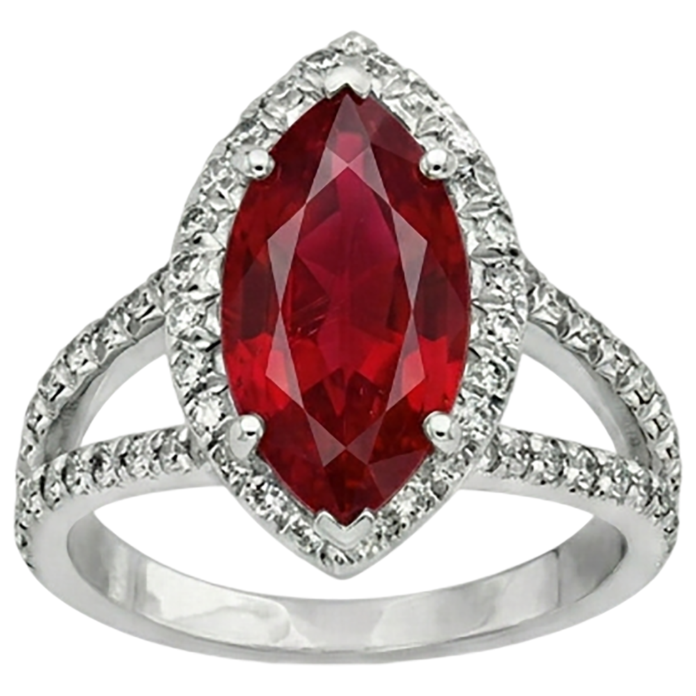 Red Marquise Cut Halo Ruby Natural Earth Mined Diamond Ring White Gold 5.55 Ct