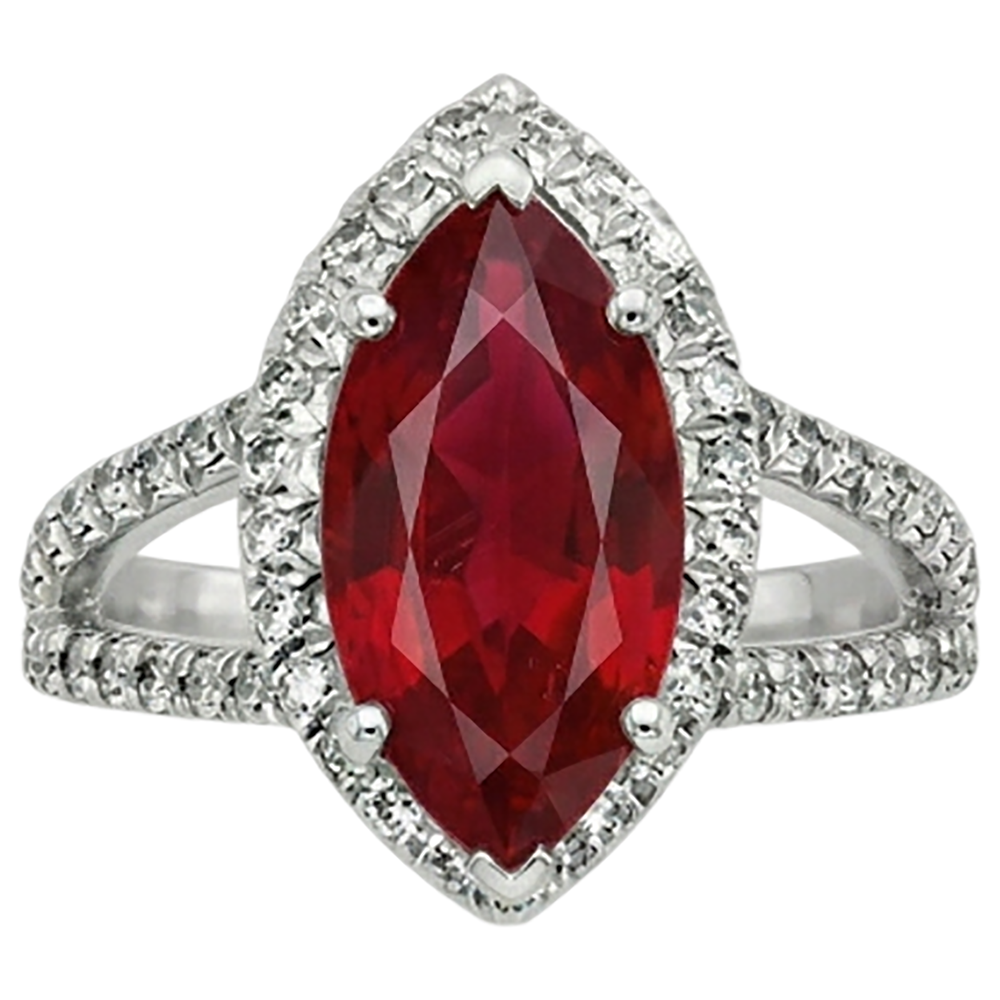 Red Marquise Cut Halo Ruby Natural Earth Mined Diamond Ring White Gold 5.55 Ct